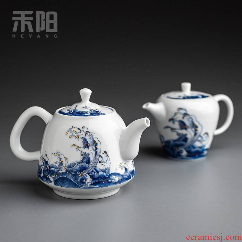 Send Yang mare undarum pentium ceramic teapot large teapot blue small single pot of household of Chinese style kung fu tea set the teapot