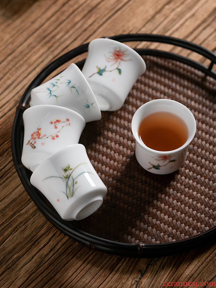 Fujian household sample tea cup and ceramic cups personal tea Japanese hand - made white porcelain masters cup single CPU kung fu tea set