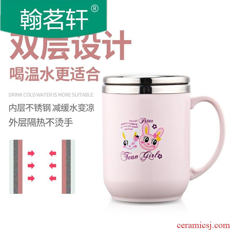 Mark cup with cover cup 304 stainless steel spoon, office creative children picking keller cup coffee cup