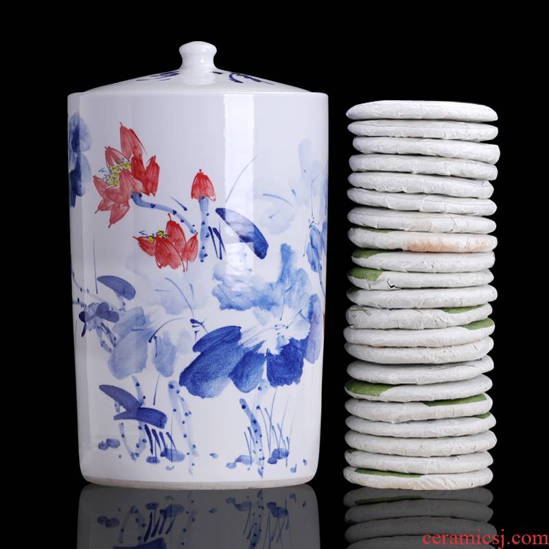 Lotus to heavy straight puer tea boxes caddy fixings household ceramics shengchan dui seal pot of tea cake storage tanks