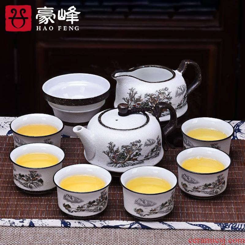 HaoFeng snowflakes jade glaze porcelain white porcelain and ipads porcelain of a complete set of kung fu tea set suit household teapot tea cups