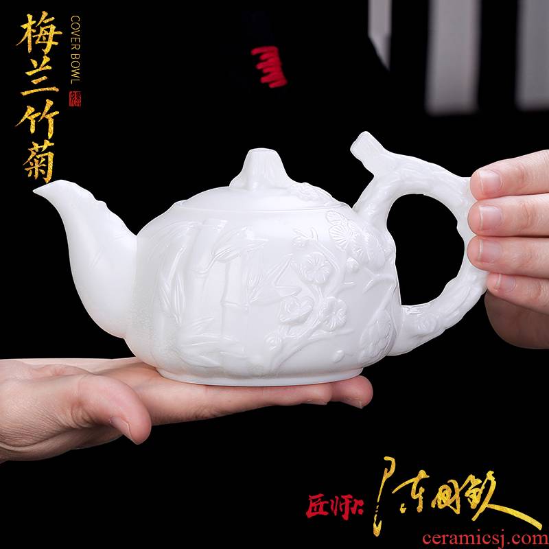 The Master artisan fairy guo - qin Chen white porcelain teapot pure manual suet jade biscuit firing single pot of household creative teapot