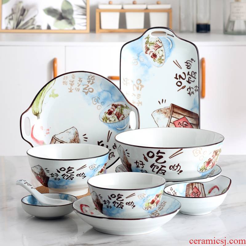 Creative eat bowl chopsticks dishes suit Japanese household ceramics is increasing in soup bowl dish plate of jingdezhen plate combination