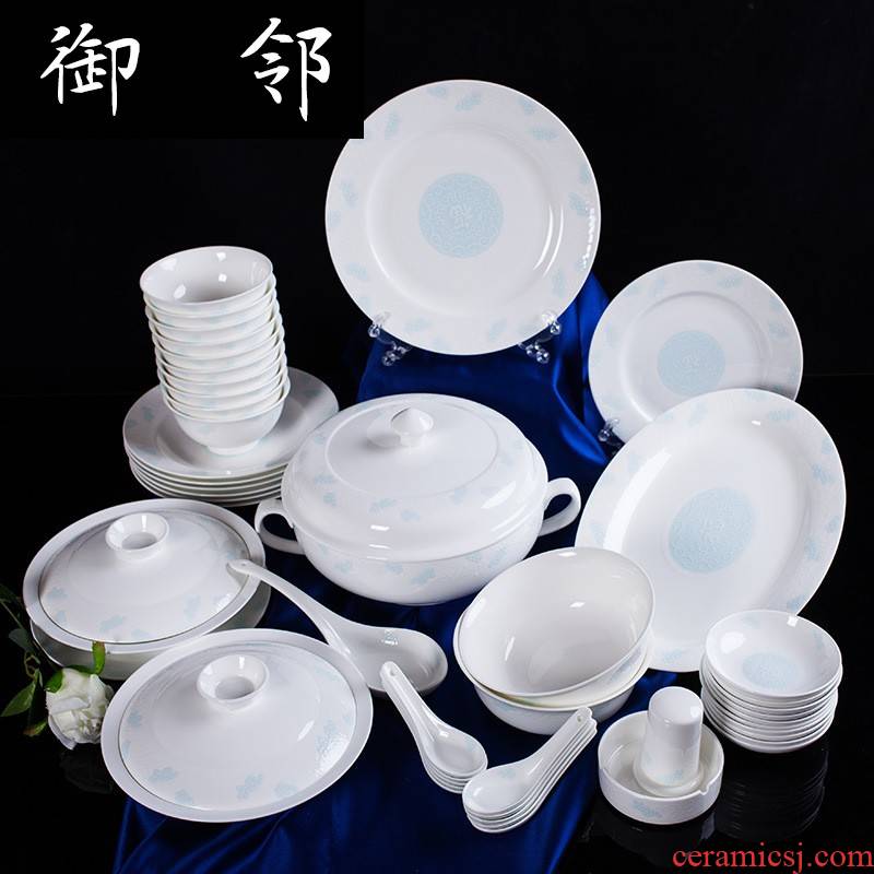 Propagated taobao sell Chinese contracted ceramic tableware creative gift ipads bowls plates 56 head