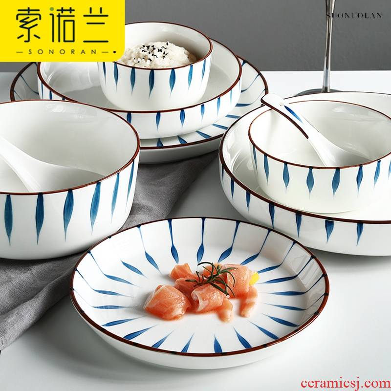 Dishes suit household chopsticks of Japanese hand - made plate bowl dish dish outfit northern Dishes