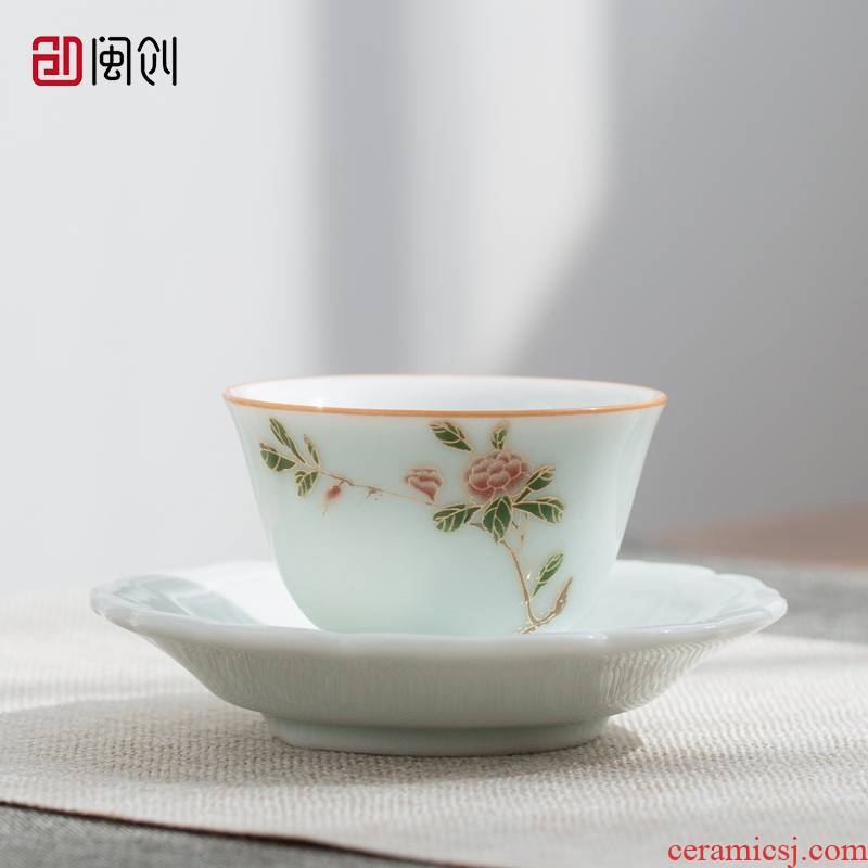 Fujian and ceramic cups master cup single CPU household contracted the see colour green Japanese individual sample tea cup kung fu tea set