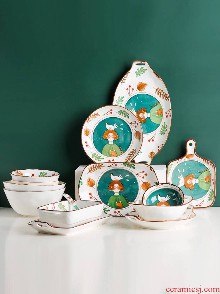 Sichuan in Japanese cartoon fairy by Tate ceramic tableware suit dishes express young girl heart bowl chopsticks dishes suit household