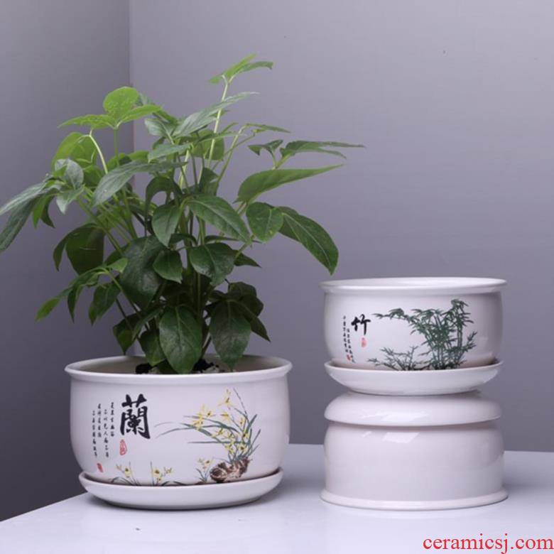 Large ceramic flower pot size extra Large Korean 30 cm orchids white porcelain round tray was big flowerpot wearing green