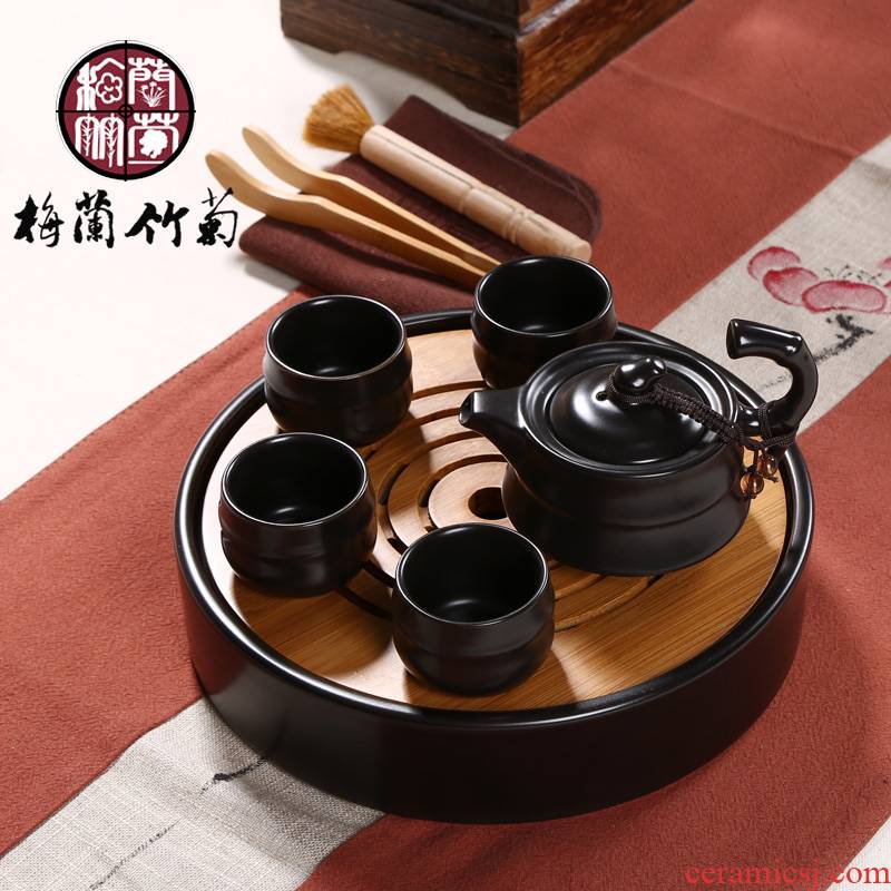 Ceramic dry mercifully mini storage small round bamboo double purple sand tea tray was portable Japanese kung fu tea set