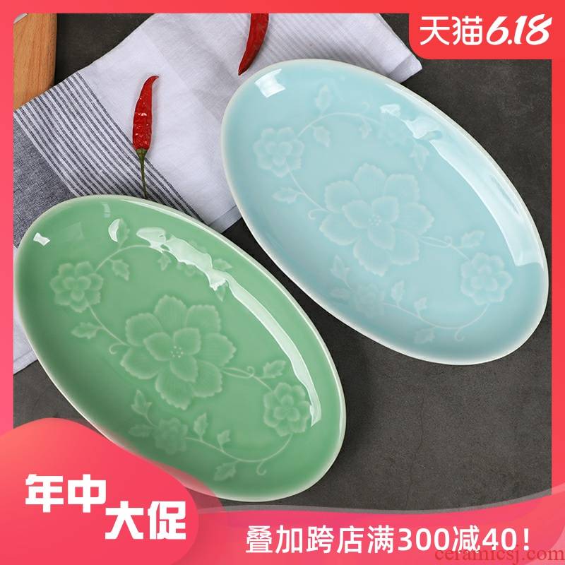 Large ceramic plate fish dish home bound peony 11 inches elliptical fish dish of steamed fish sushi plate