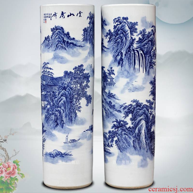 Jingdezhen blue and white porcelain is hand - made landscape painting ceramic quiver of large vases, furnishing articles home sitting room accessory products