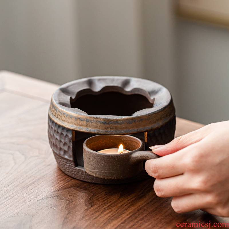 A Warm tea stove based vintage Japanese coarse pottery pot heating base gold insulation cook kung fu tea Warm tea set