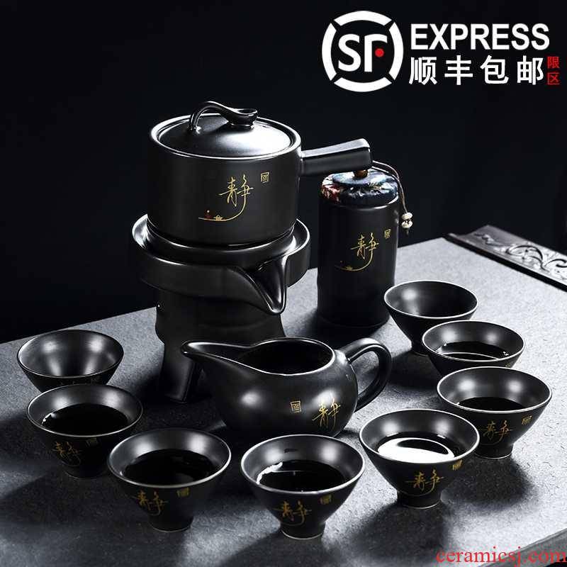Lazy automatic creative stone mill rotating water kung fu tea, purple sand tea set of household ceramic teapot