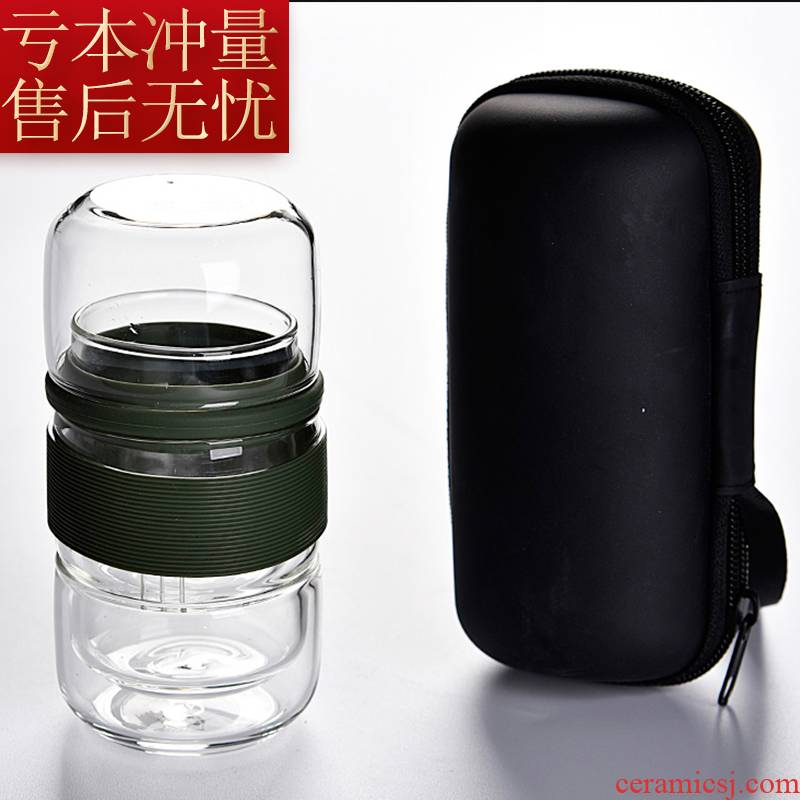 Crack cup against a pot of three cups of hot ceramics glass portable travel is suing kung fu tea set with contracted