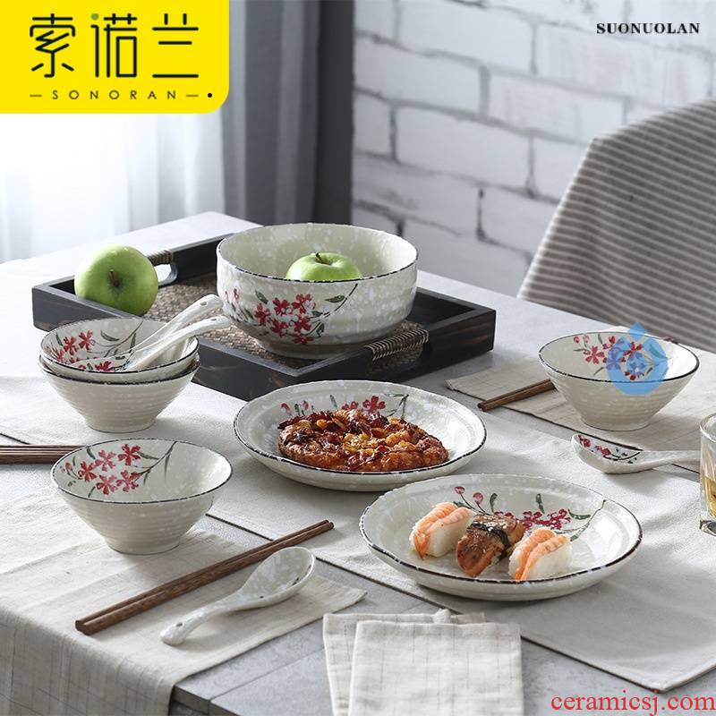 Wholesale hand under glaze color porcelain factory creative Japanese household crockery bowl plate tableware to send gift set