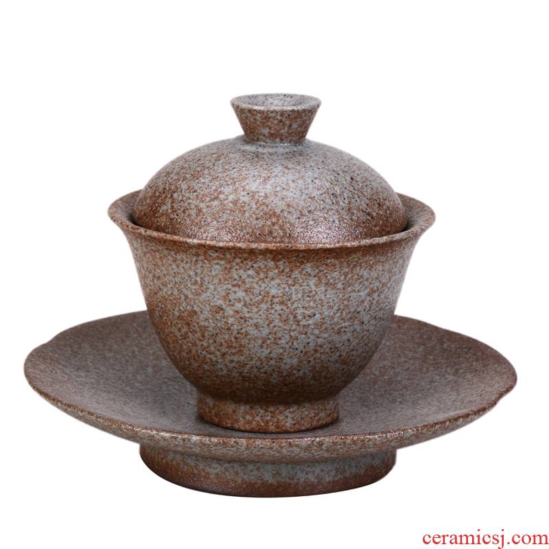 Xu ink rust glaze large only three tureen ceramic tea bowl of tea cups coarse pottery hand grasp the bowl kung fu tea set