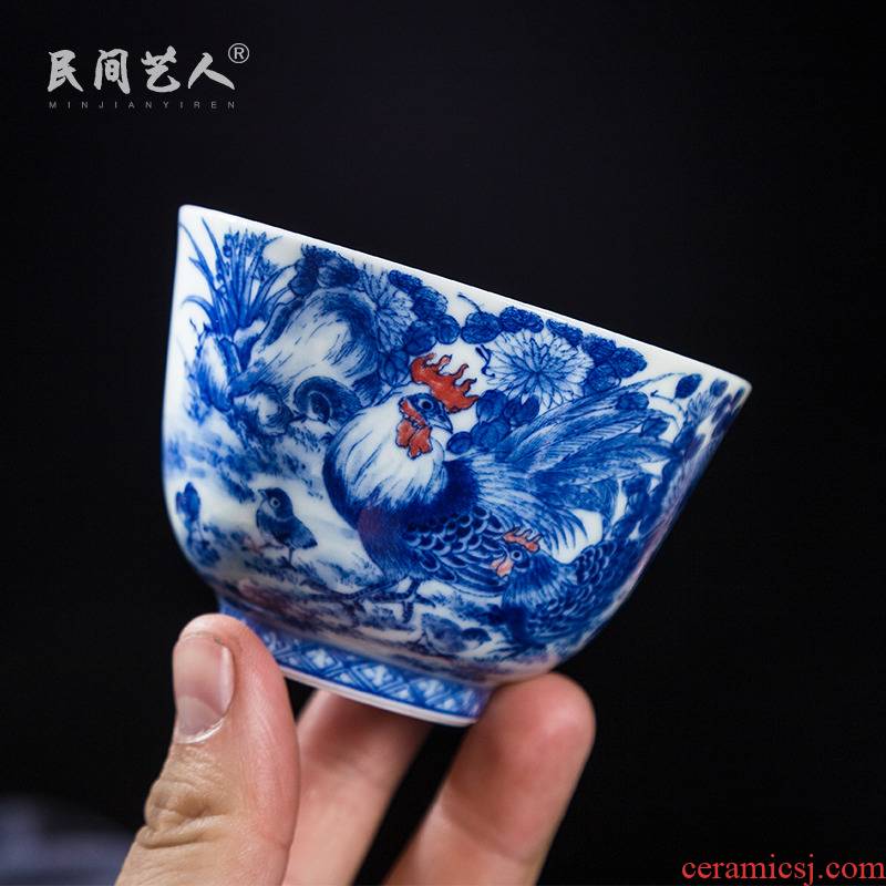 Blue and white pheasant jingdezhen ceramic checking master cup hand - made teacup single CPU use large sample tea cup