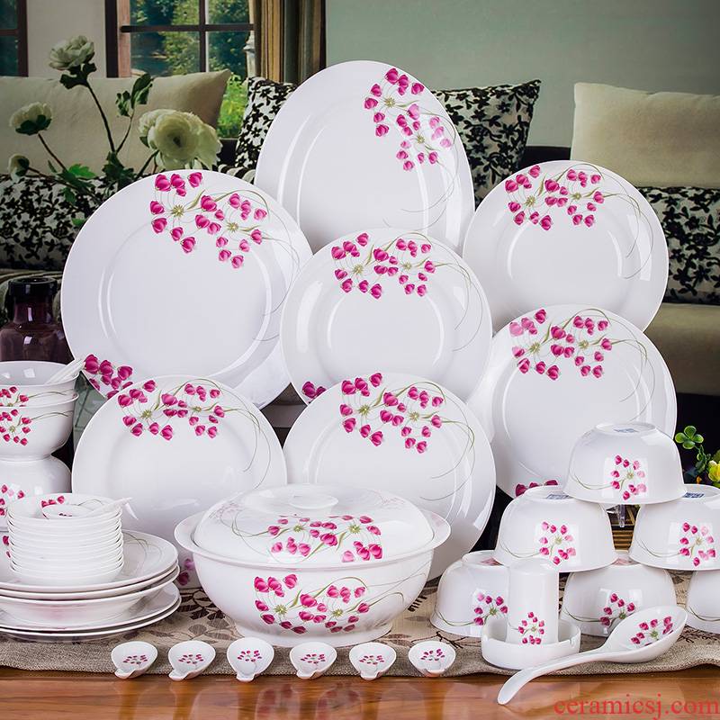Jingdezhen Chinese dishes suit ceramic bowl chopsticks home ipads porcelain microwave oven plate to use the add red sweet