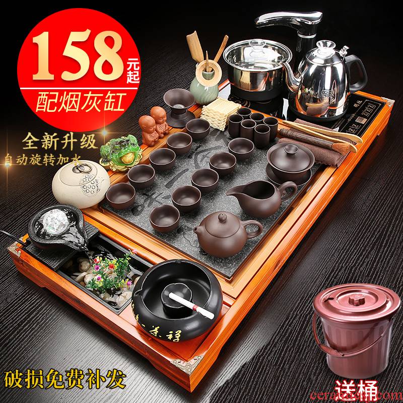 Automatic tea set suit modern kung fu of a complete set of violet arenaceous household contracted one solid wood tea tray tea tea cup