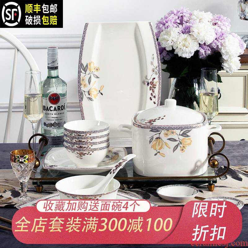 Ipads China tableware dishes suit household combined European jingdezhen ceramic bowl chopsticks contracted Holly Chinese dishes