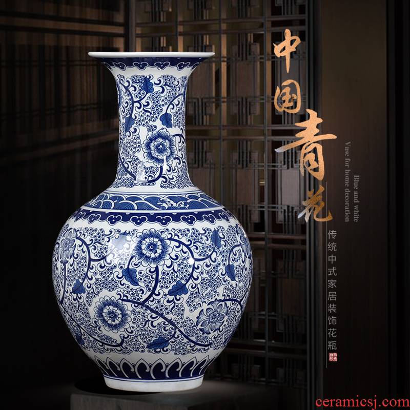 Jingdezhen ceramics archaize large blue and white porcelain vase be born Chinese style household furnishing articles, the sitting room porch decoration
