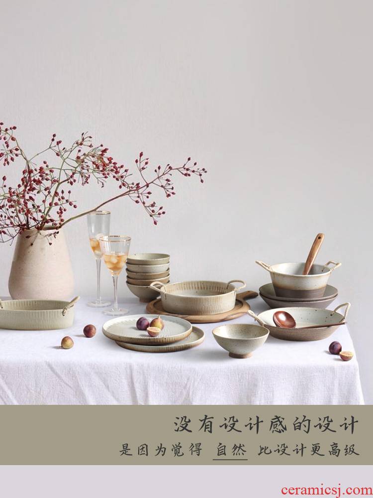 Coarse pottery bowl dishes move household manual old enamel hat to bowl of Japanese retro nostalgia creative ceramic tableware