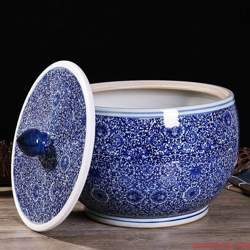Jingdezhen ceramic barrel ricer box 20/30/50 kg with cover seal insect - resistant moistureproof cylinder pickles tank household