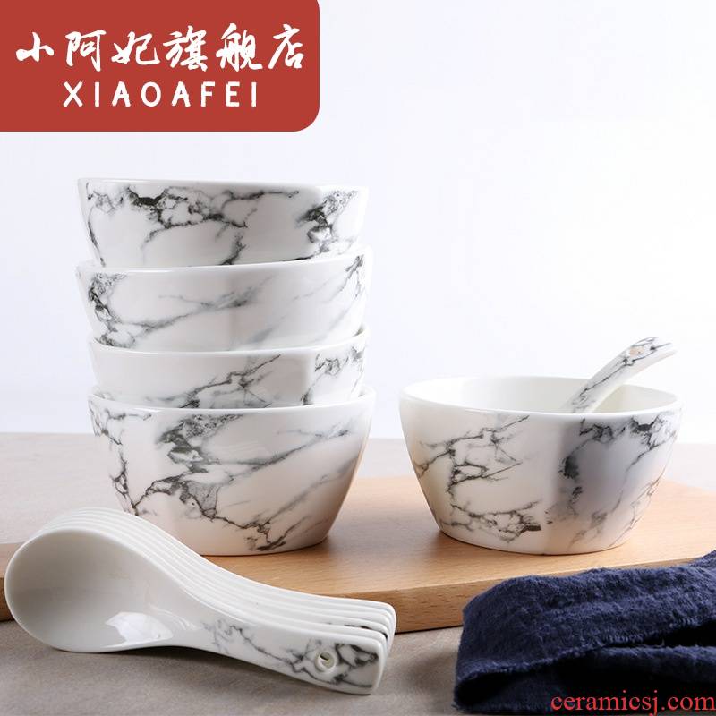 Marble ceramic bowl spoon, creative household gift salad bowl bowl bowl plate suit dishes run out of a suit