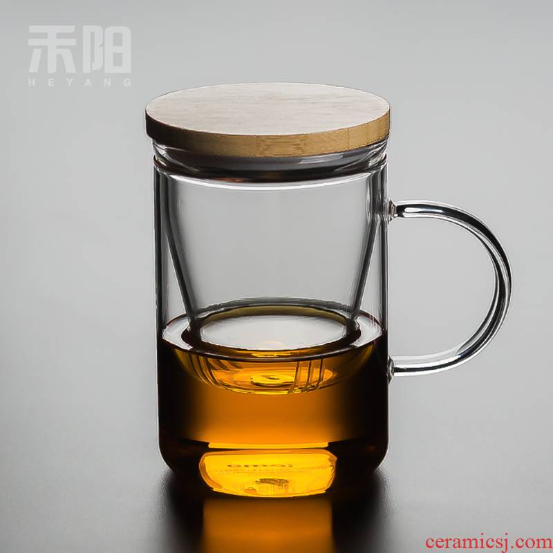 Send YangZhu cover three cups of high temperature resistant glass office tea cup filter household take separate flower tea cups