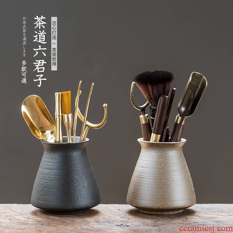 Ceramic 6 gentleman suit teaspoons fittings pure copper ChaGa tea tea brush brush kung fu tea set with zero