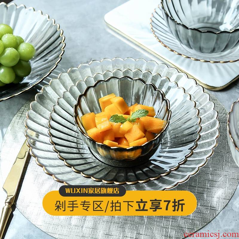 WUXIN Nordic fruit bowl, crystal glass plate creative I sitting room tea table household basin of fruit salad plate