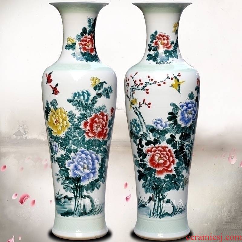 Hand made peony flowers, riches and honour figure of jingdezhen ceramics landing big vase sitting room hotel decoration furnishing articles