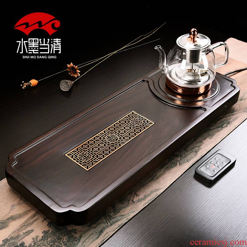 Household ebony blocks triad tea tray automatic induction cooker set solid wood tea table kung fu tea tray