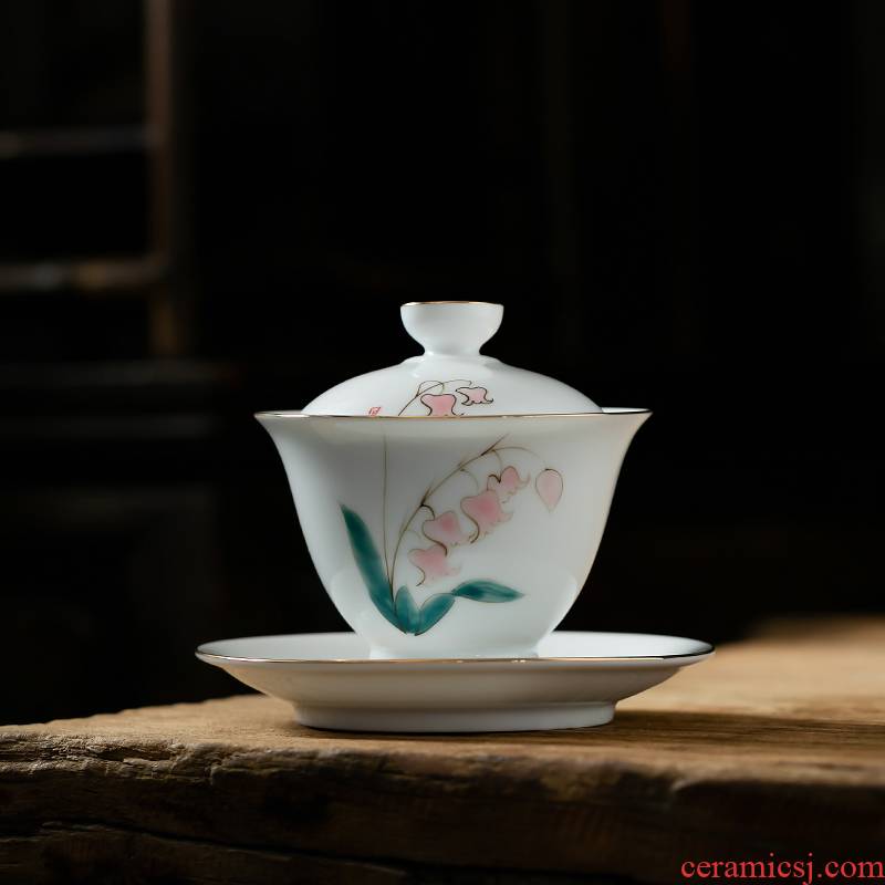 Fujian gen tureen hand - made ceramic cups domestic large Japanese contracted only three cup tea bowl small kung fu tea set