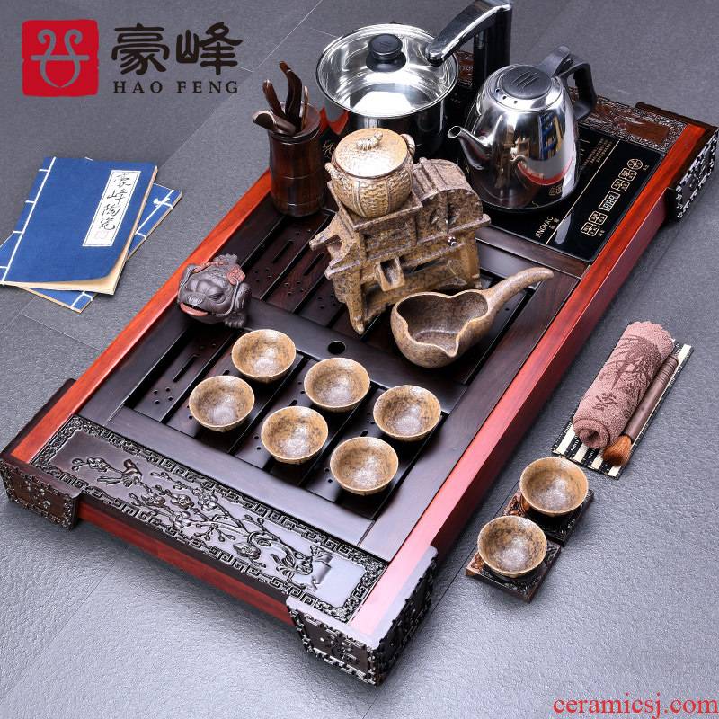 HaoFeng ebony sets celadon of a complete set of tea sets suit ebony wood pallet ground electrical appliances