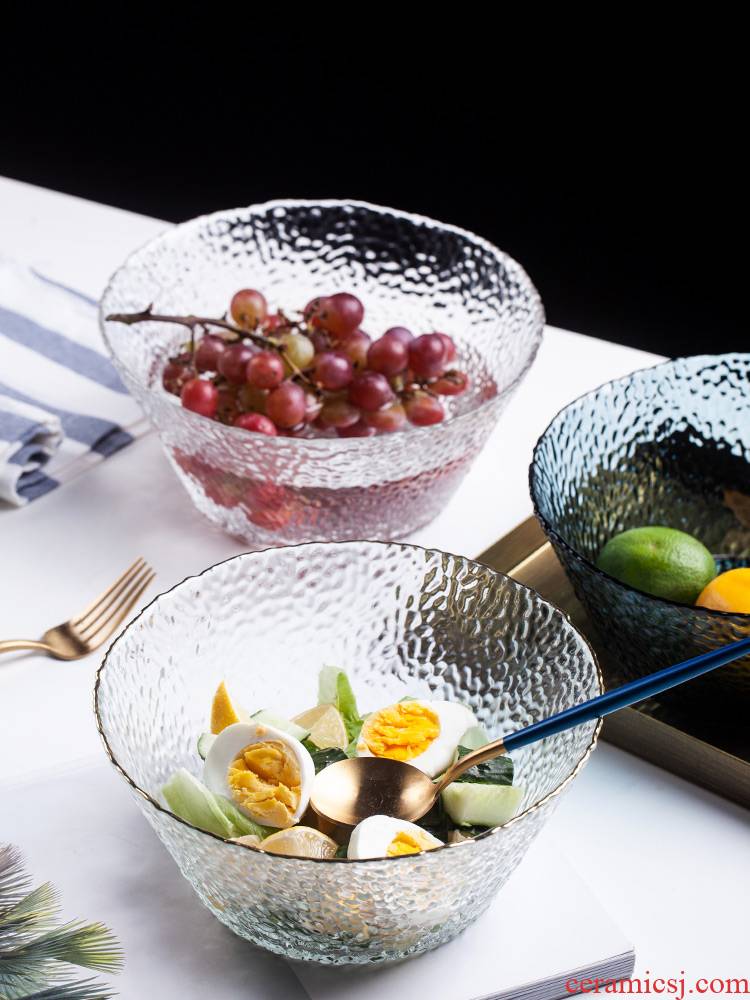 Nordic transparent glass salad bowl creative move household large single dessert fruit bowl of Japanese dishes