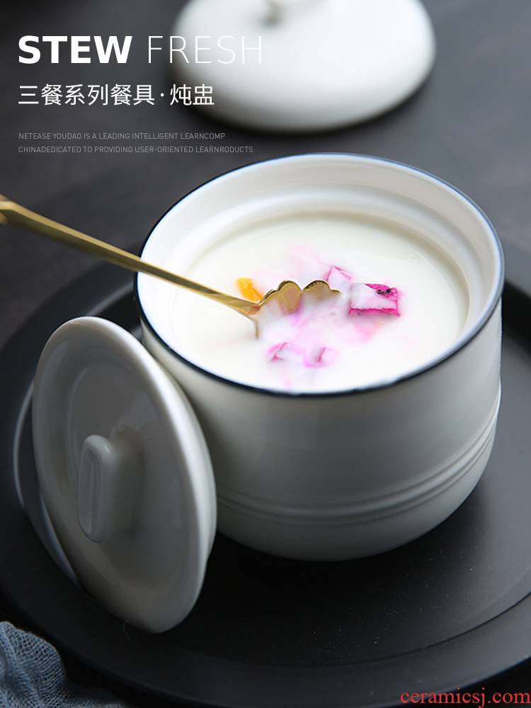 Jing tang bird 's nest ceramic stew stew waterproof double cover with small tank cover pot soup cup pure white stew pot