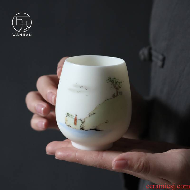White porcelain pure manual hand - made teacup biscuit firing dehua up household kung fu tea cup ceramic sample tea cup master CPU