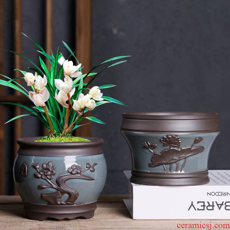 The Fleshy flowerpot brother ceramic up with special offer a clearance package mail creative move contracted coarse pottery ventilation butterfly orchid flower pot
