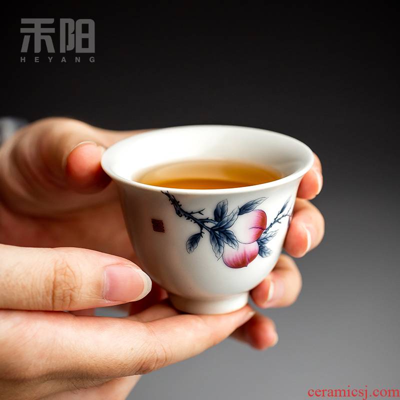 Send Yang ceramic cups single cup tea bowl sample tea cup Chinese style restoring ancient ways your up peach master kung fu tea cups