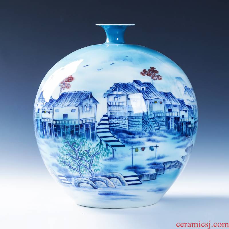 Jingdezhen ceramics hand - made home sitting room TV ark adornment of new Chinese style of blue and white porcelain vase flower arranging furnishing articles
