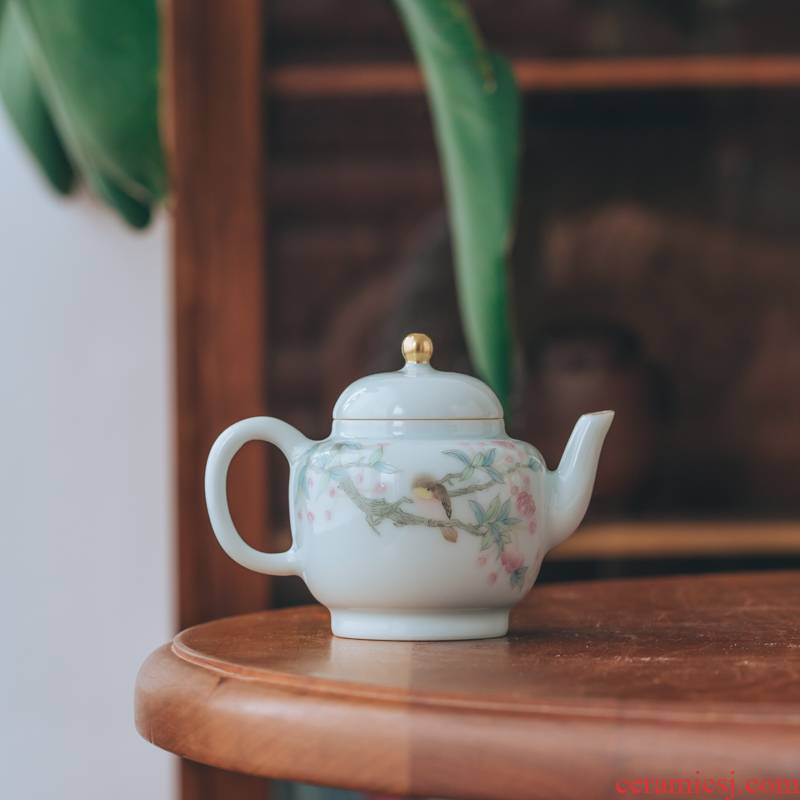 Get in gas up haitang flowers and birds, small palace the lantern hand - made 100 ml of jingdezhen high - temperature white porcelain kung fu tea set