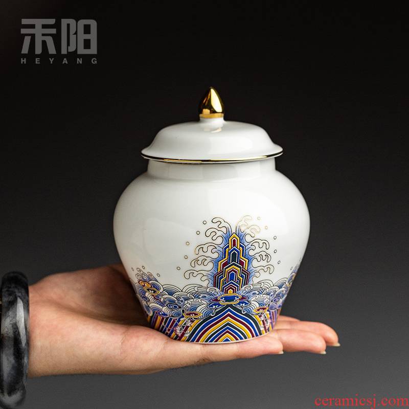 Send Yang colored enamel caddy fixings ceramic small store receives household seal pot of tea tea pot tea box