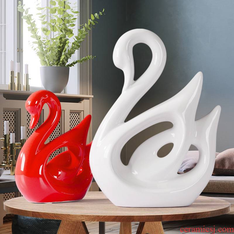 The Modern home decoration ceramics magenta red wine TV ark, white swan, creative the sitting room porch place
