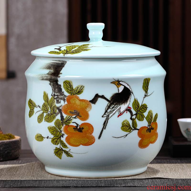 Jingdezhen porcelain tea pot, storage tank is the seventh, peulthai the large - sized ceramic jar with cover seal pot moistureproof puer tea cake