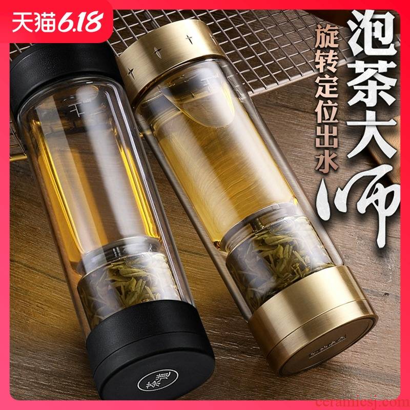Guest comfortable business gifts tea separation to hold glass cup men 's double rotating high borosilicate insulation water tea cup