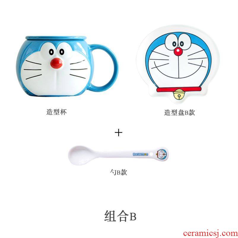 Choi pomelo, lovely duo la A dream office keller couples ceramic cup with cover spoon jingle cats coffee cup