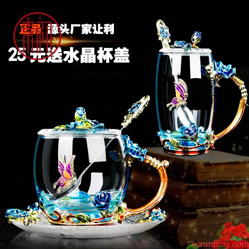 Plain colored enamel cup of coffee at the beginning of the glass getting heat - resistant European cup cup set household gift cup
