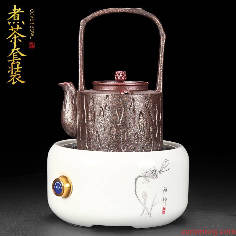 Artisan fairy tea boiling tea set to restore ancient ways is checking ceramic household size tasted silver gilding girder pot electricity TaoLu suits for