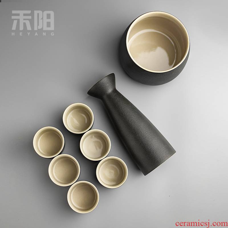 Send Yang Japanese black pottery temperature wine pot clear wine wine suits for the and hip hot hip ceramic bottle glass